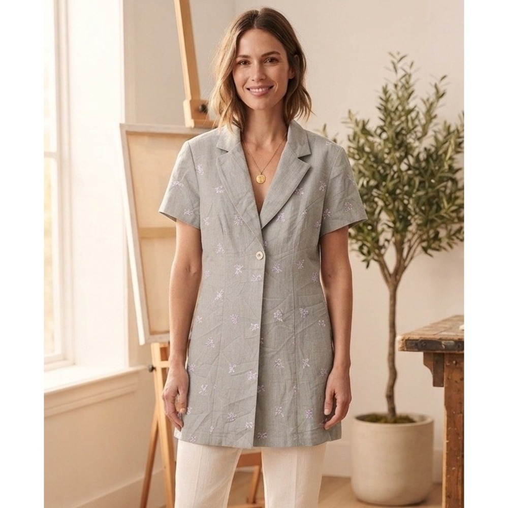 Vintage Dawn Joy Fashions Floral Blazer Dress Embroidered Gray USA Made Size 14?